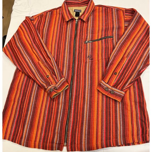 Patagonia Y2K Fall Rhythm Orange Organic Striped Full Zip Shirt Large vintage